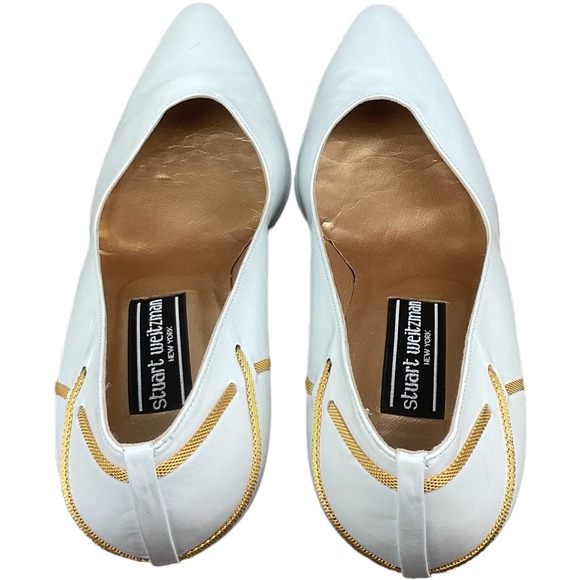 Stuart Weitzman Gold and White Leather Pumps, 8W - Picture 6 of 8